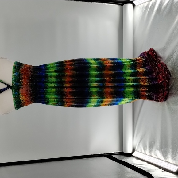 Just Love multicolor strapless maxi dress stretch bodice size large neck tie - Picture 1 of 9